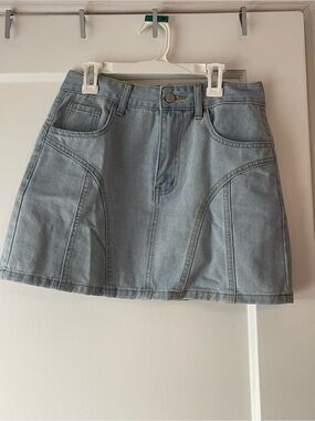 Light Blue Denim A-Line Mini Skirt